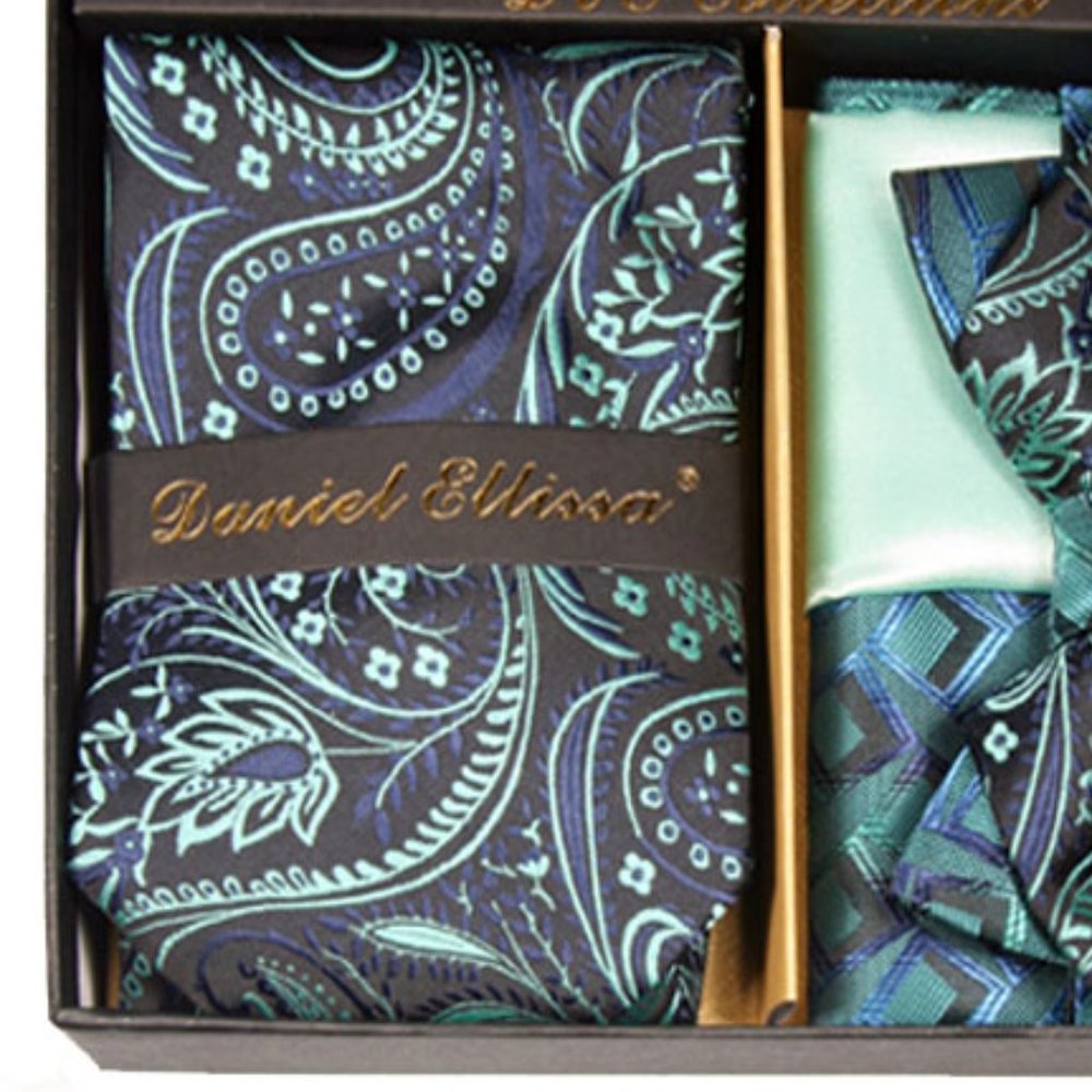 6 Piece Blue & Mint Green Necktie & Bow Tie Set - Picture 2 of 6